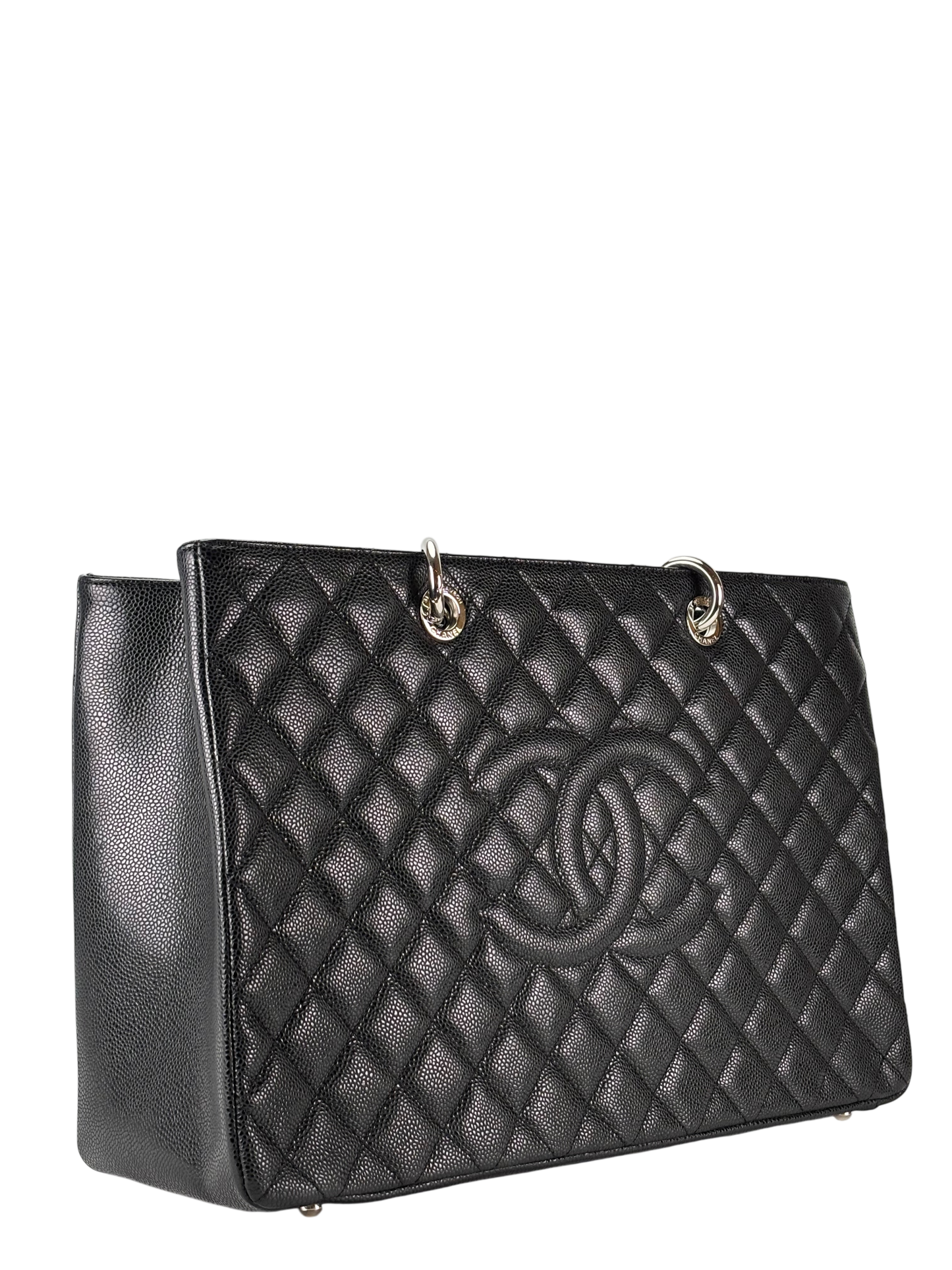 CHANEL - Black Caviar XL Quilted Grand Shopping Tote GST Palladium Hardware