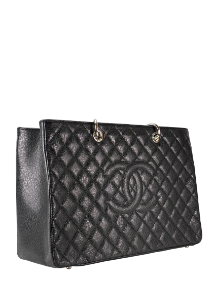 CHANEL - Black Caviar XL Quilted Grand Shopping Tote GST Palladium Hardware
