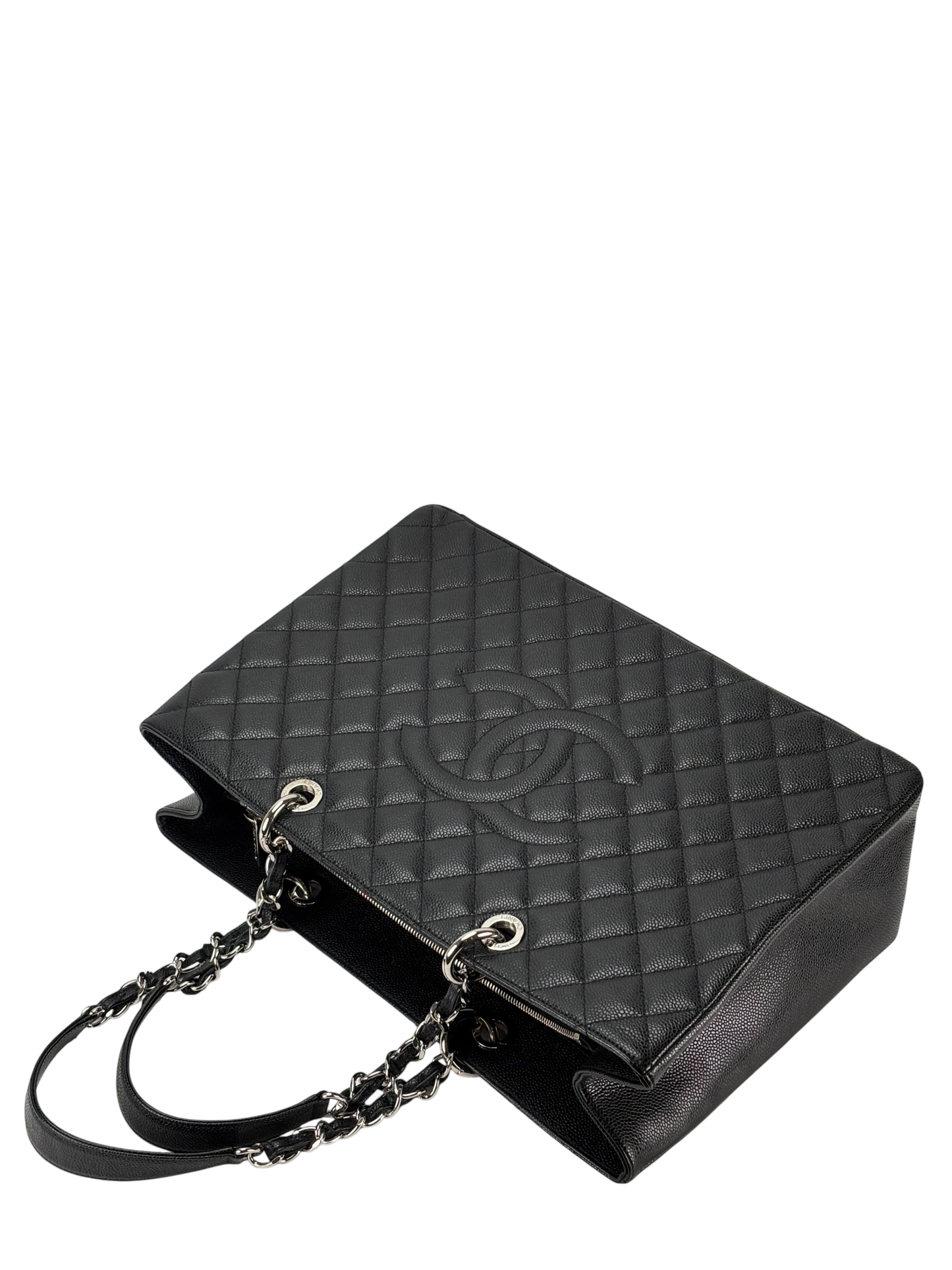 CHANEL - Black Caviar XL Quilted Grand Shopping Tote GST Palladium Hardware