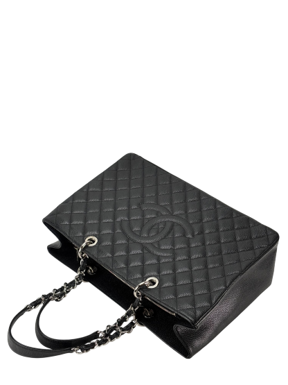CHANEL - Black Caviar XL Quilted Grand Shopping Tote GST Palladium Hardware