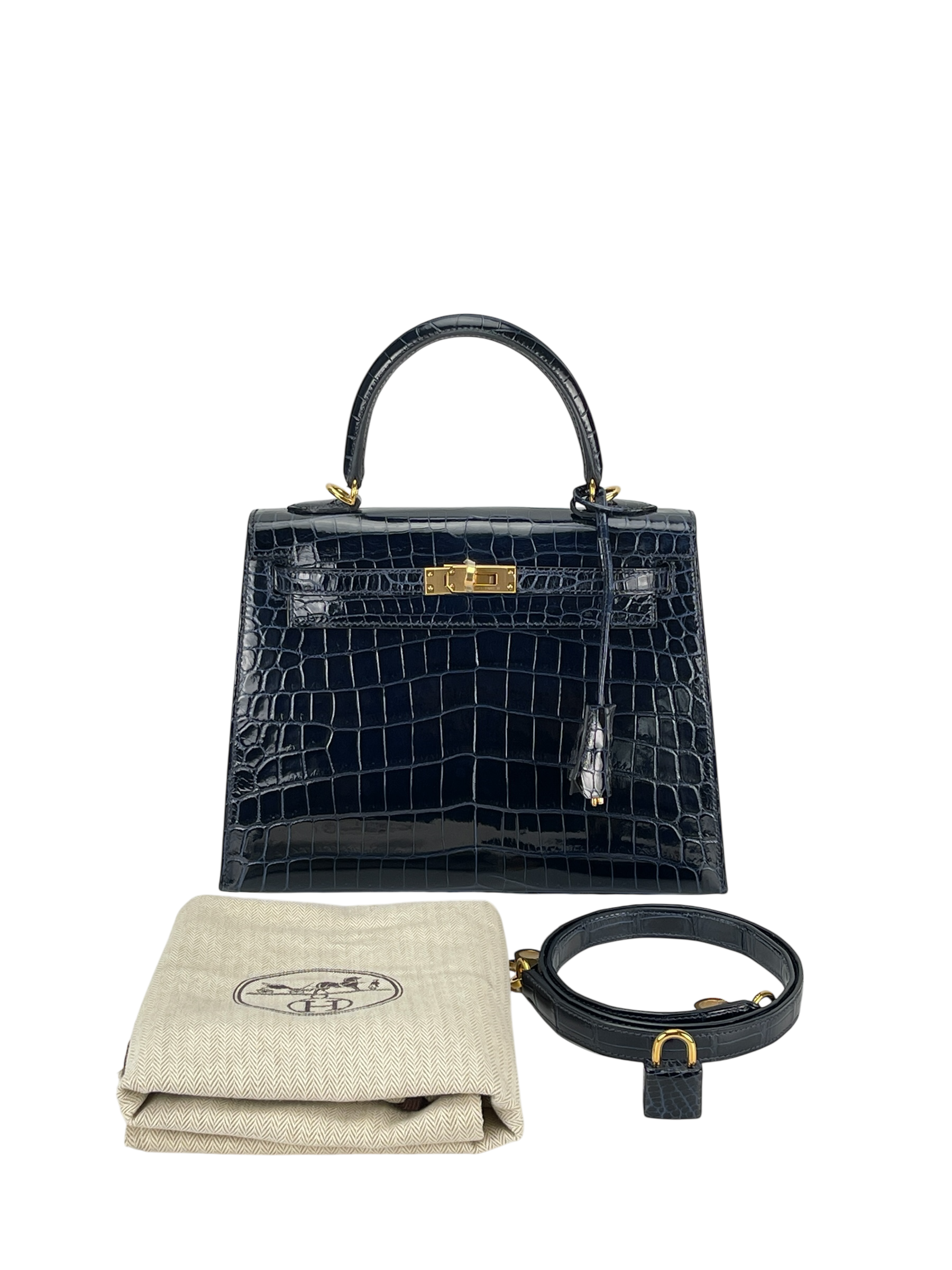HERMES - Kelly 25 Niloticus Navy Gold Hardware 
