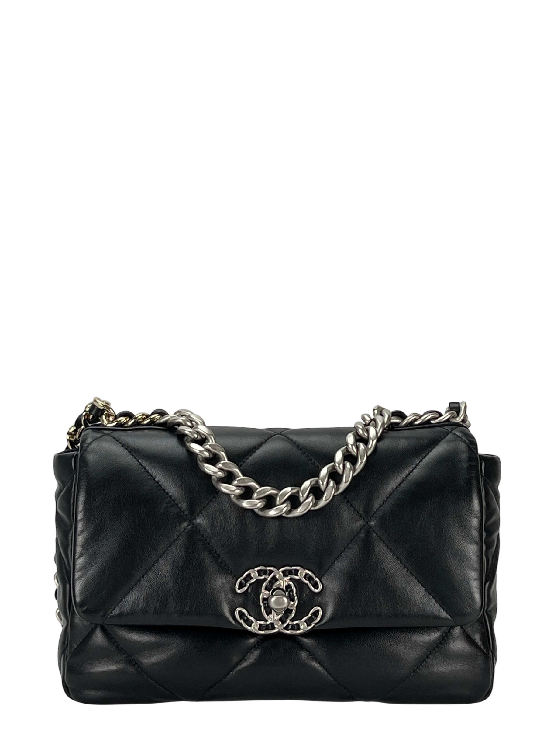 CHANEL - Black Lambskin 19 Medium Flap Bag 