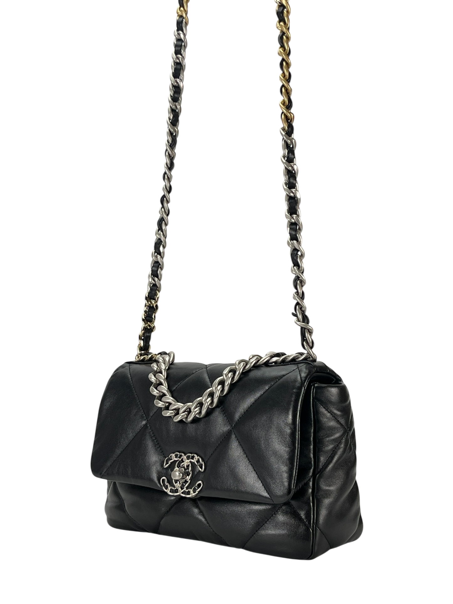 CHANEL - Black Lambskin 19 Medium Flap Bag 