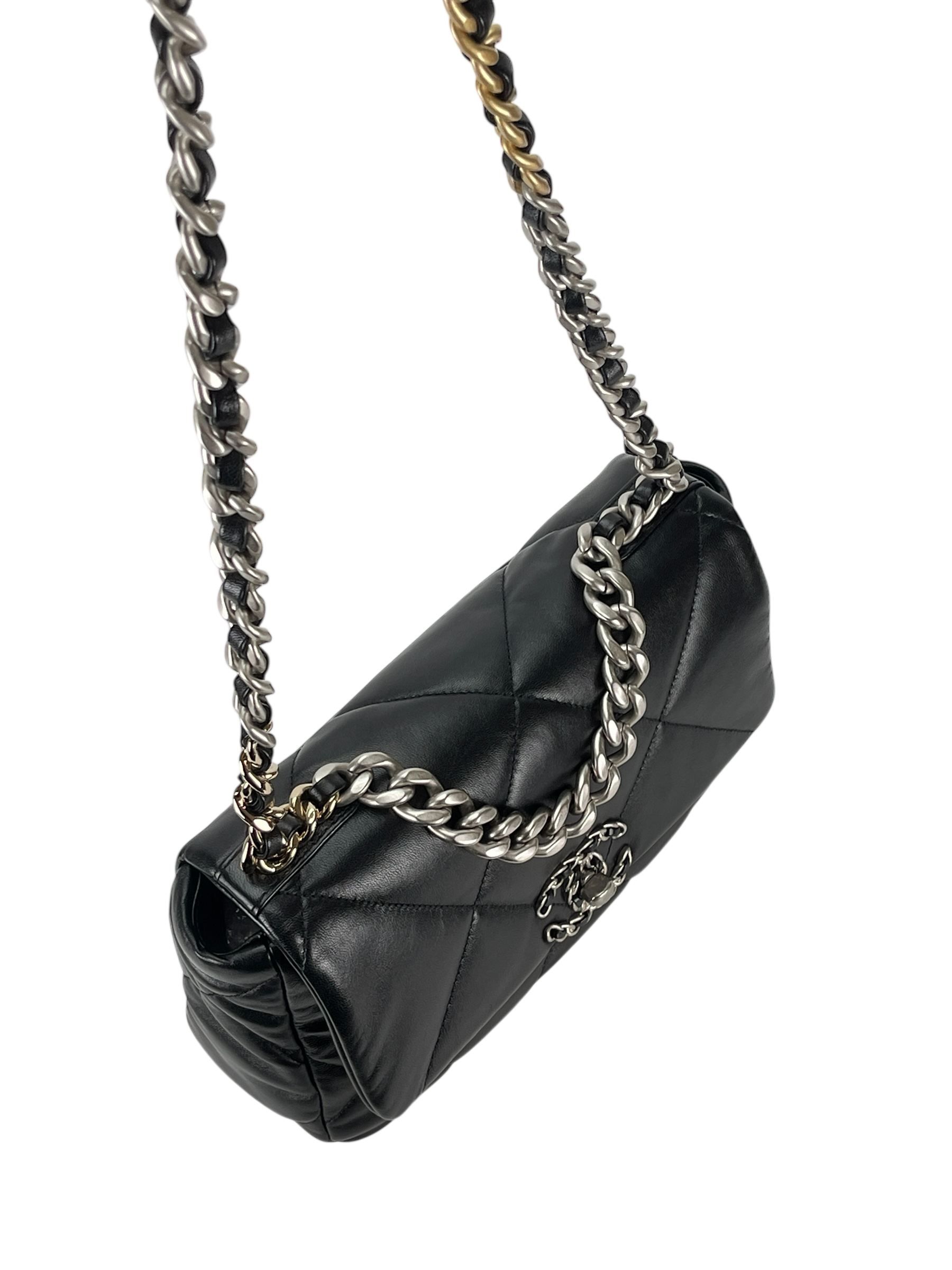 CHANEL - Black Lambskin 19 Medium Flap Bag 