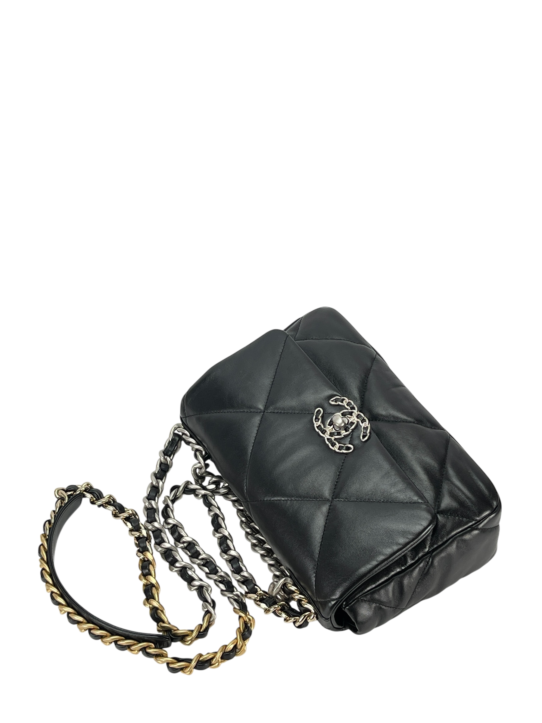 CHANEL - Black Lambskin 19 Medium Flap Bag 