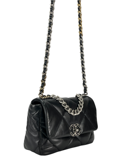 CHANEL - Black Lambskin 19 Medium Flap Bag 