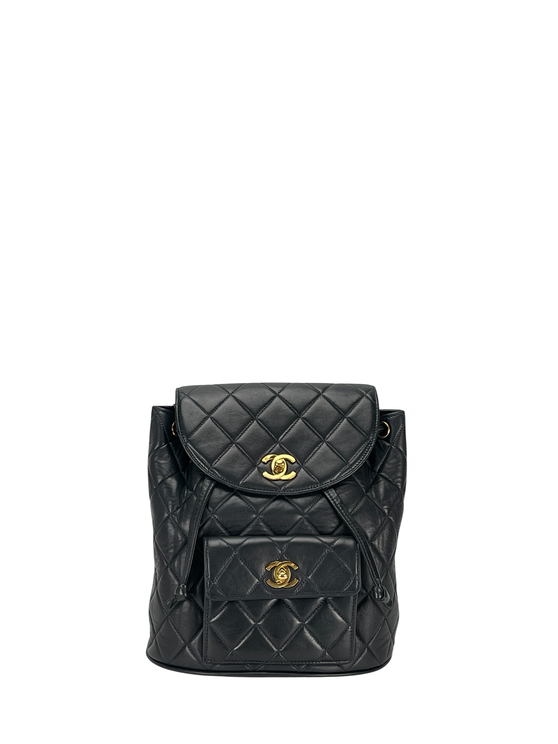 CHANEL - Blue Lambskin Matelasse Chain Backpack Gold Hardware