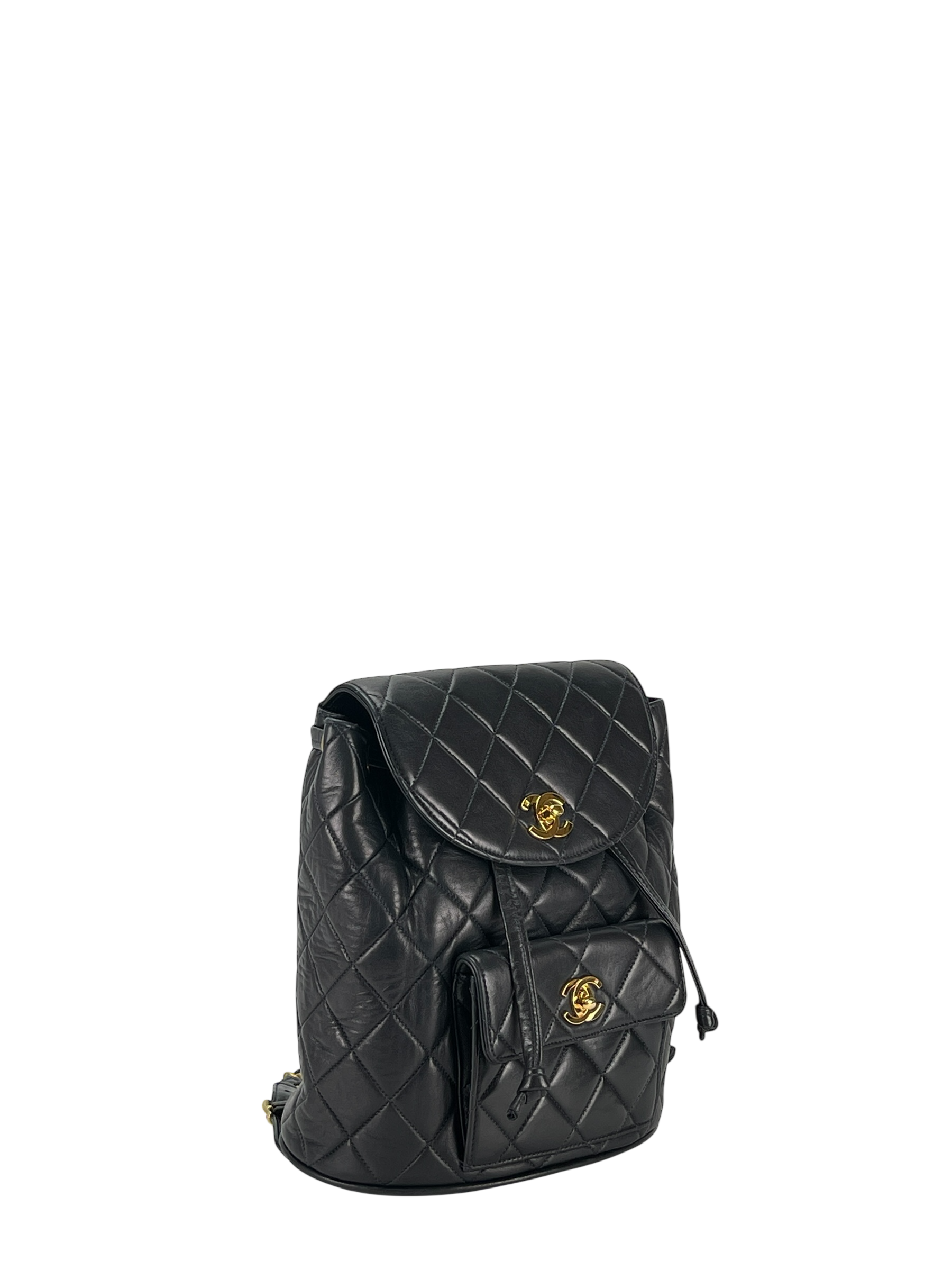 CHANEL - Blue Lambskin Matelasse Chain Backpack Gold Hardware