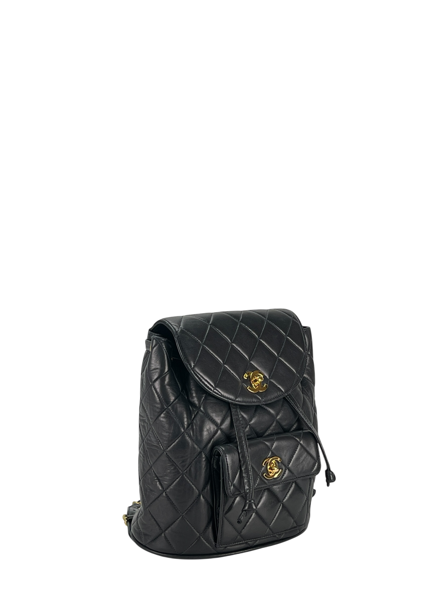CHANEL - Blue Lambskin Matelasse Chain Backpack Gold Hardware