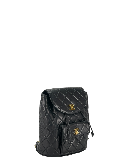 CHANEL - Blue Lambskin Matelasse Chain Backpack Gold Hardware