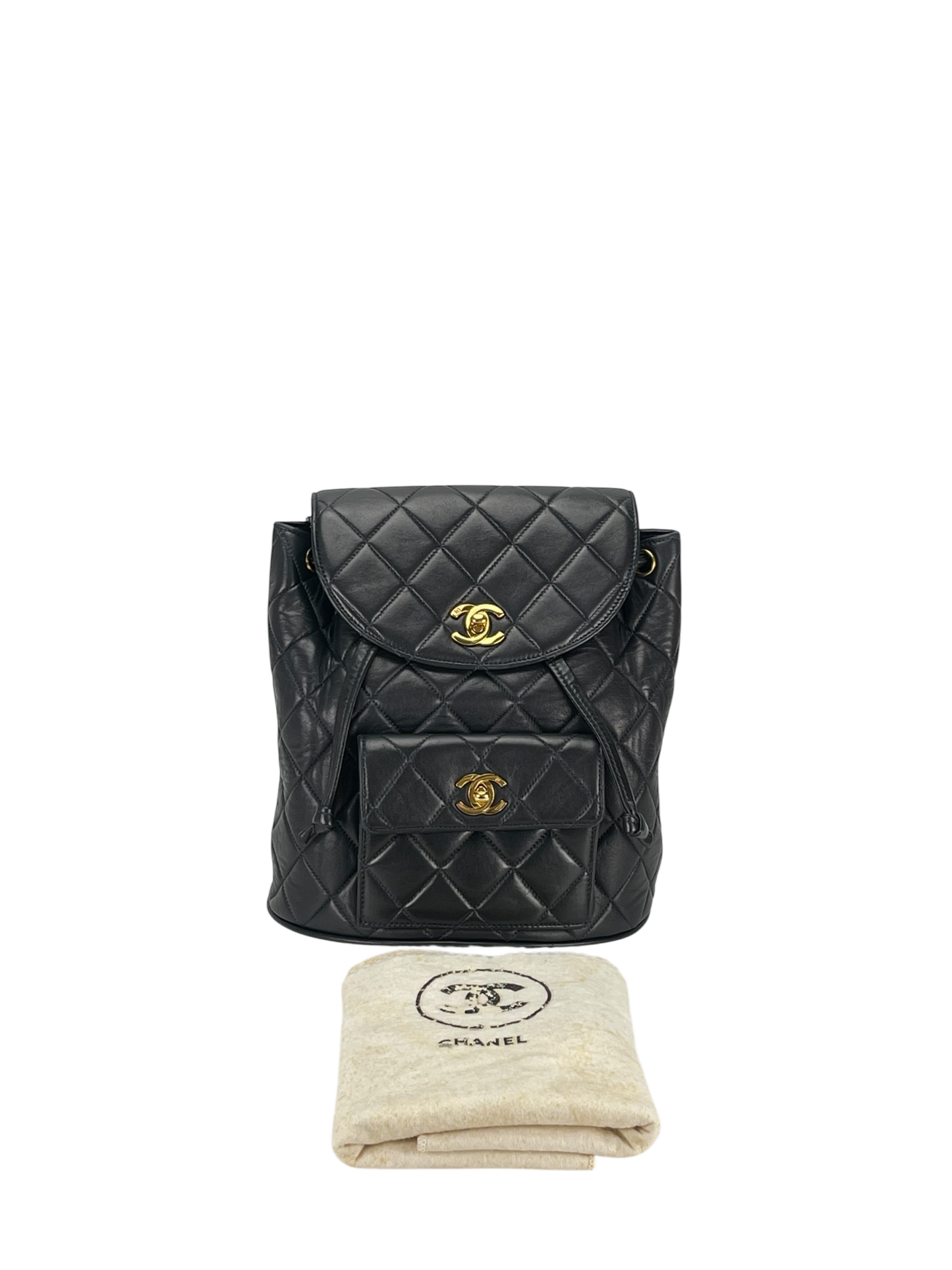 CHANEL - Blue Lambskin Matelasse Chain Backpack Gold Hardware