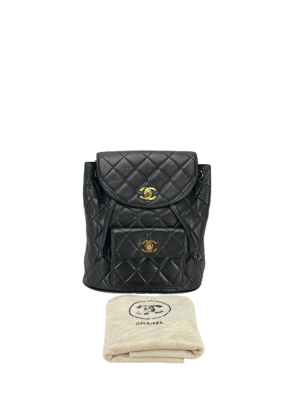 CHANEL - Blue Lambskin Matelasse Chain Backpack Gold Hardware