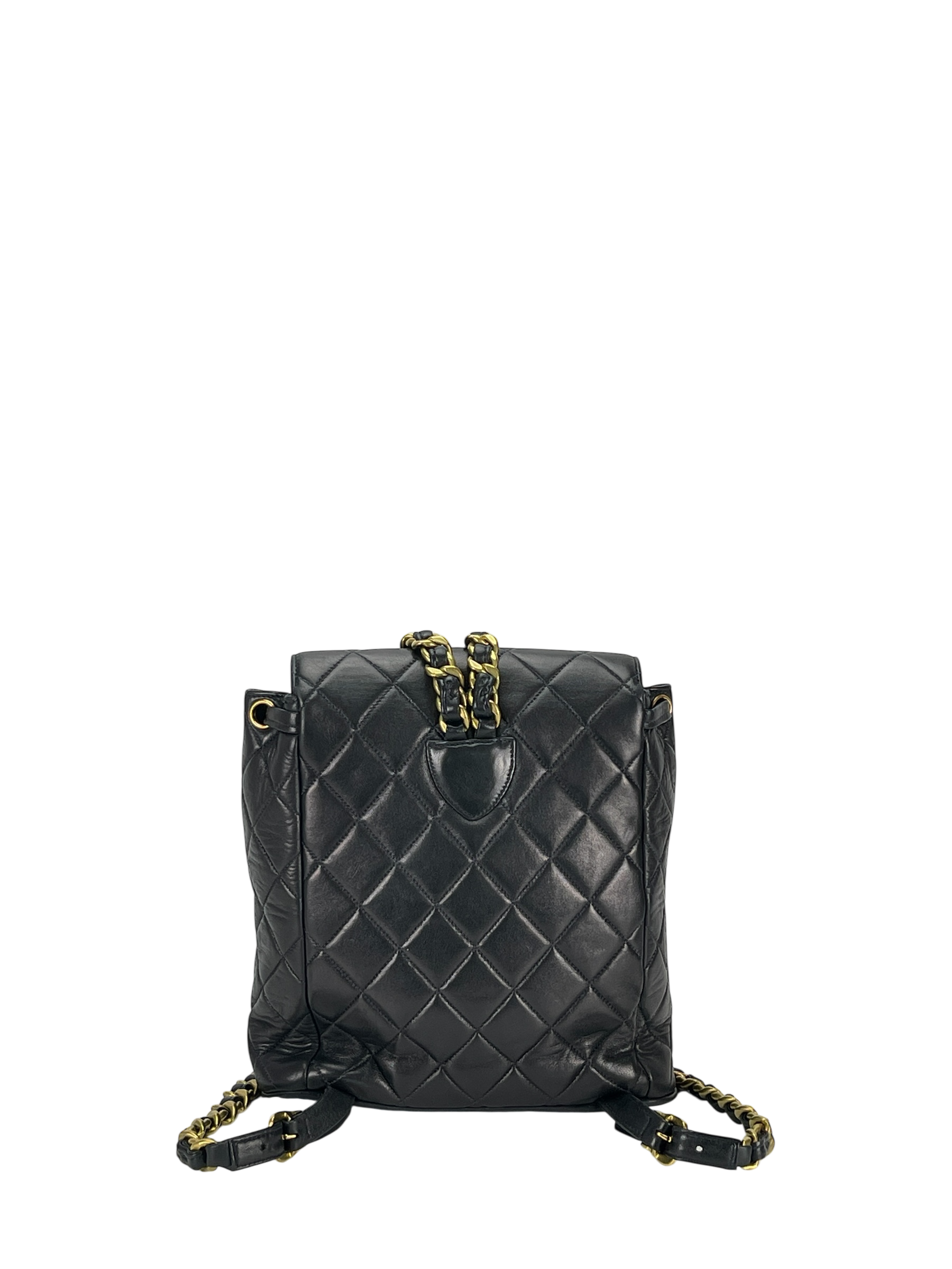 CHANEL - Blue Lambskin Matelasse Chain Backpack Gold Hardware
