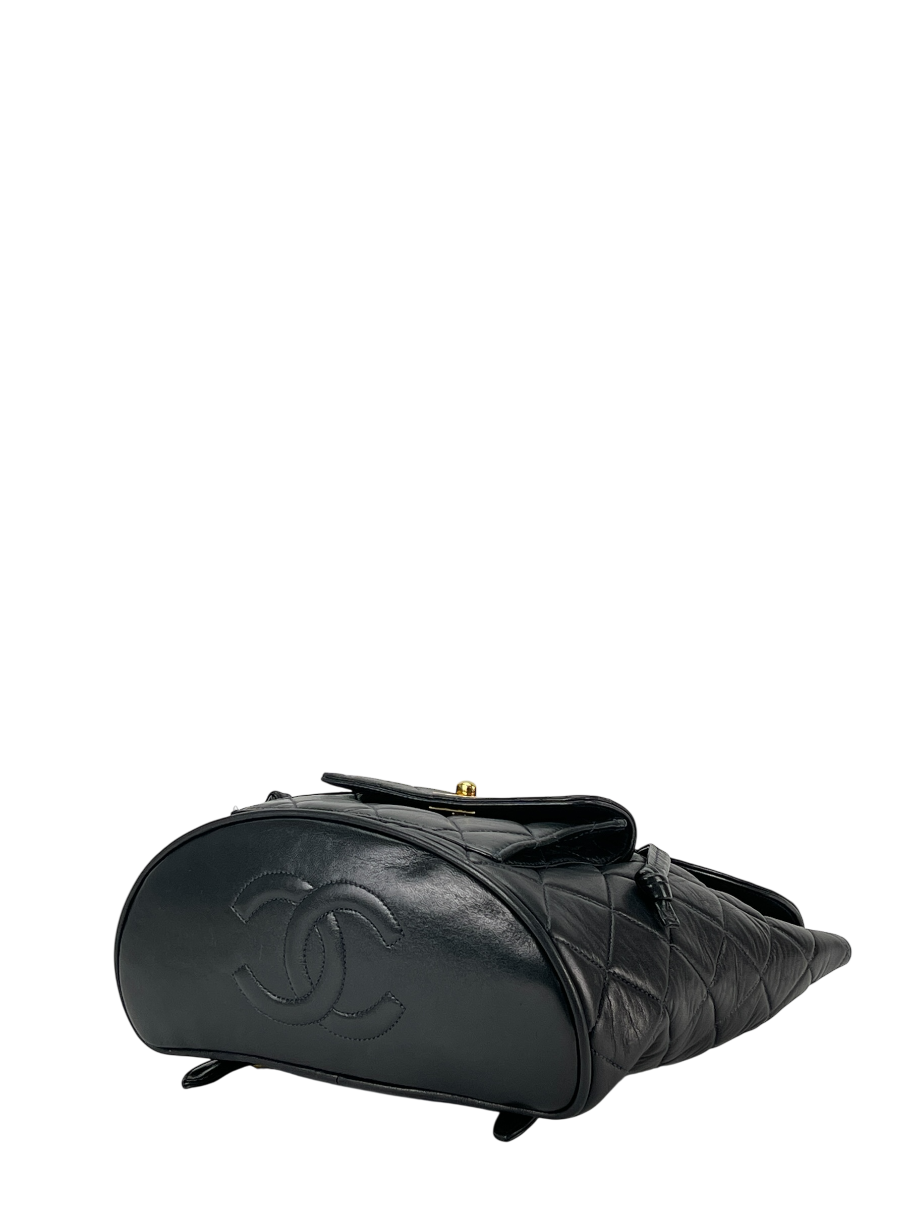 CHANEL - Blue Lambskin Matelasse Chain Backpack Gold Hardware