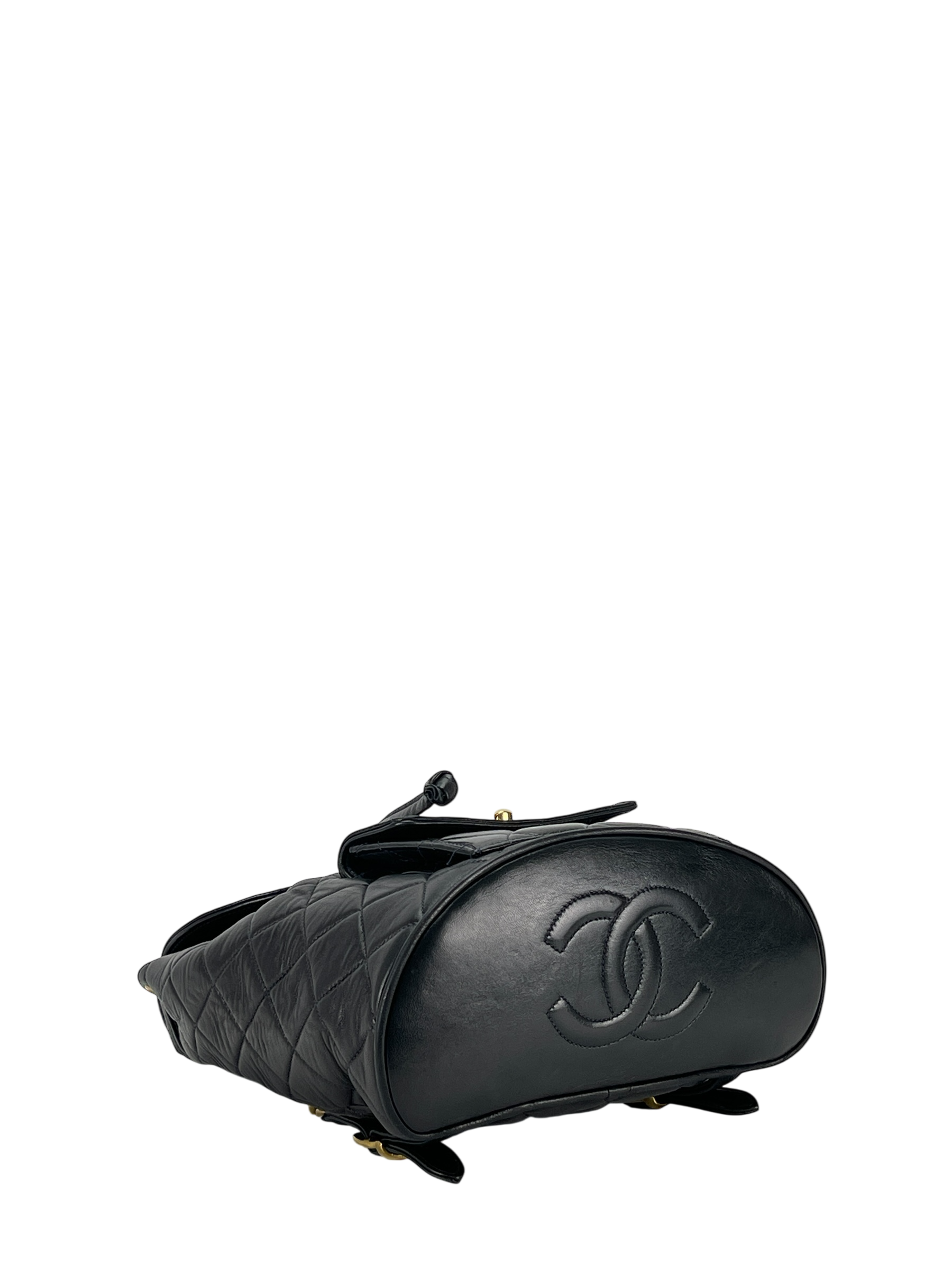 CHANEL - Blue Lambskin Matelasse Chain Backpack Gold Hardware