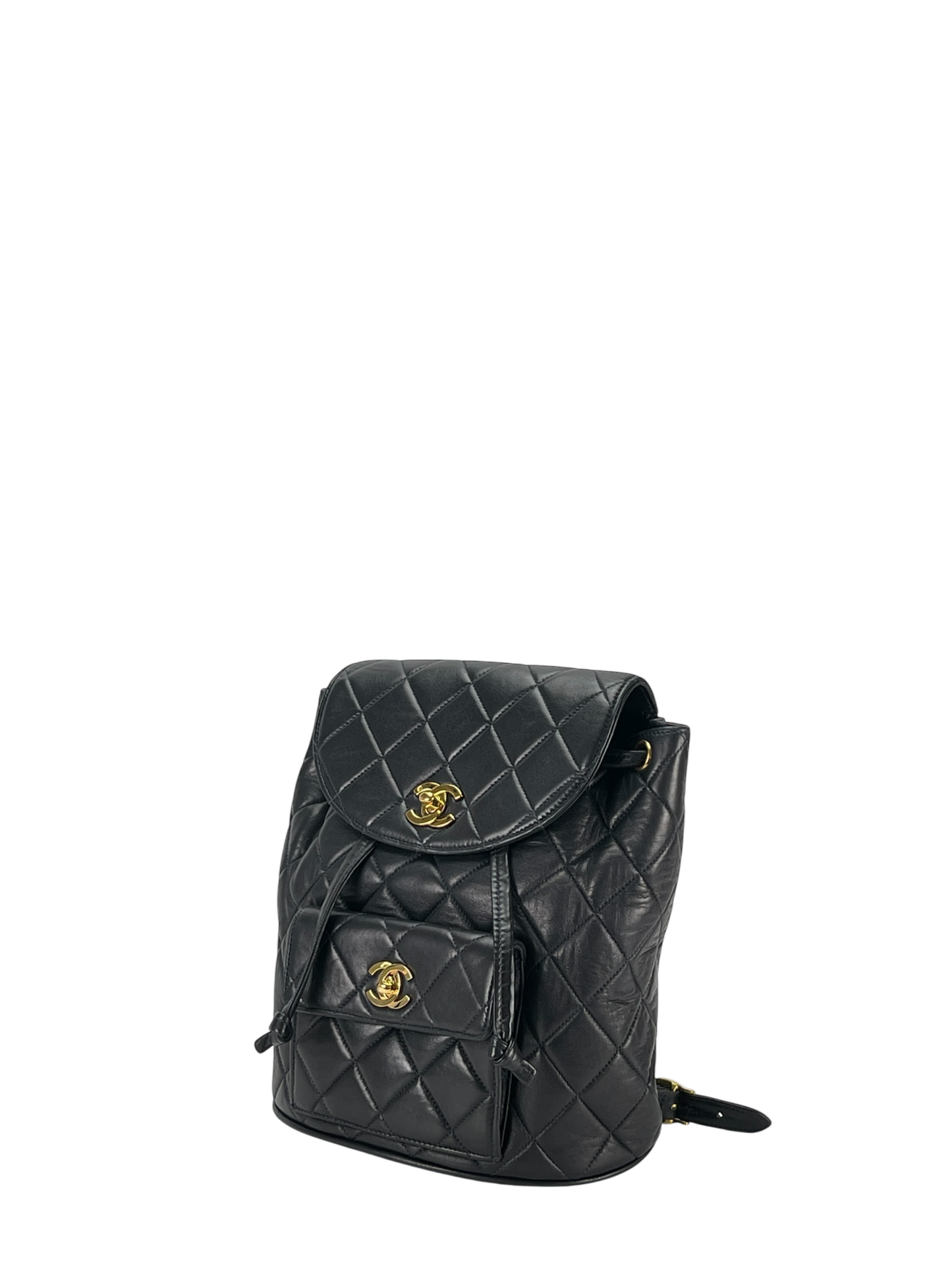CHANEL - Blue Lambskin Matelasse Chain Backpack Gold Hardware