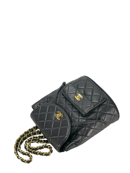 CHANEL - Blue Lambskin Matelasse Chain Backpack Gold Hardware