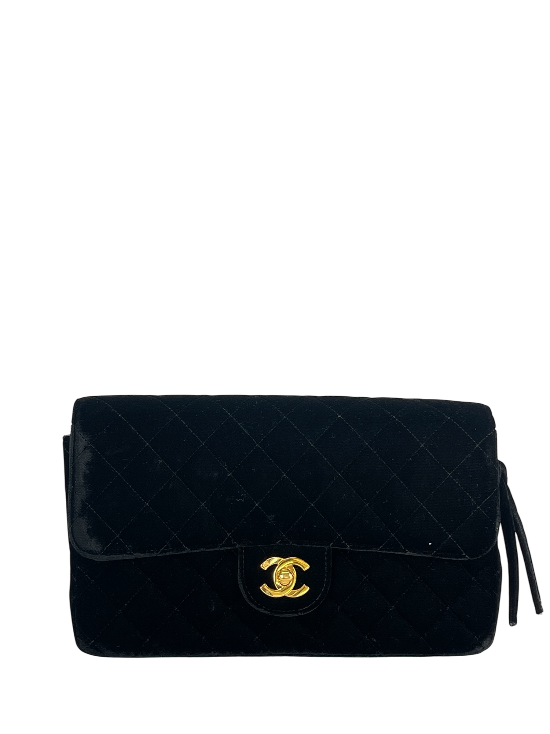 CHANEL - Black Velvet Coco Mark Chain Backpack