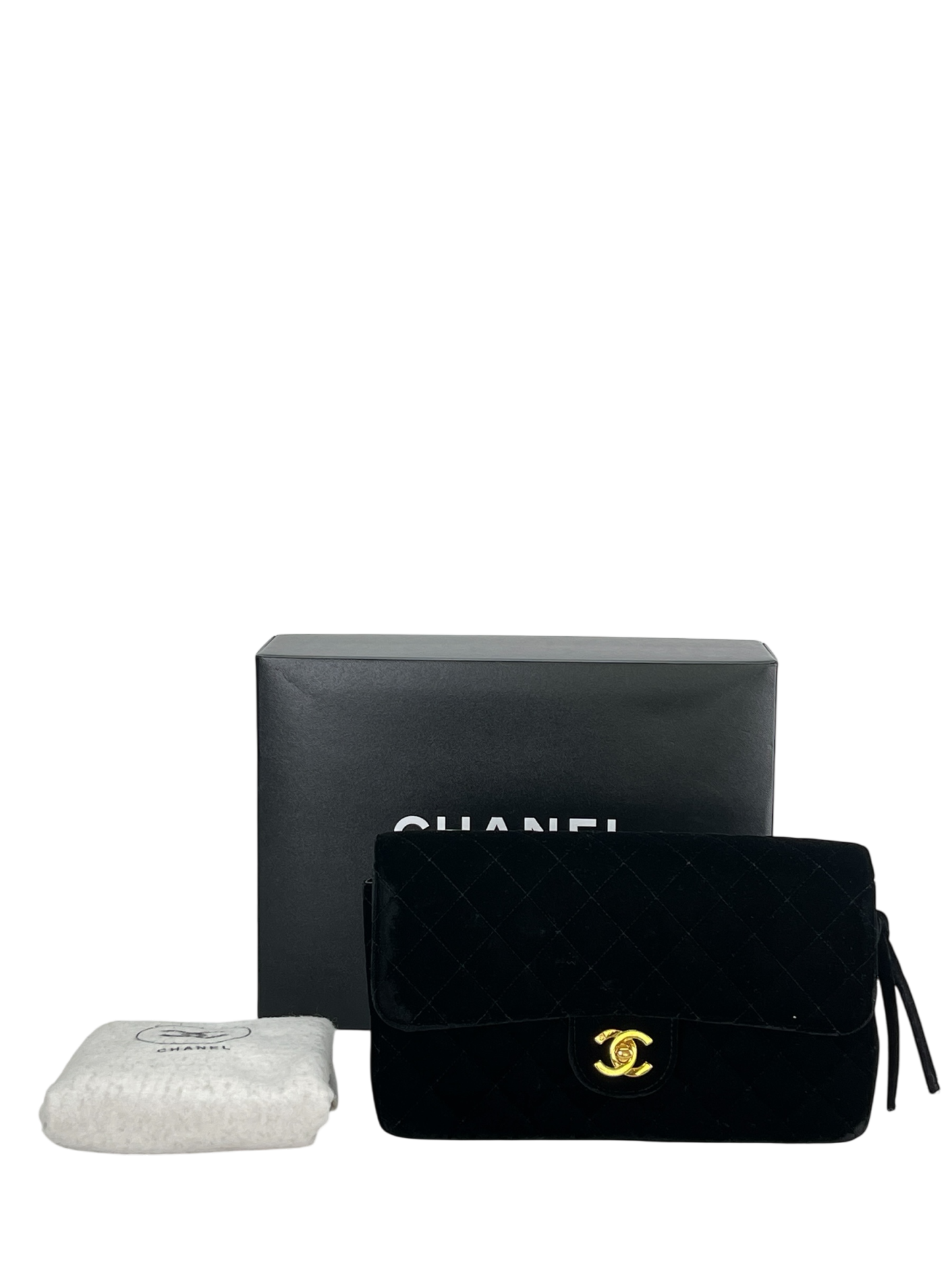 CHANEL - Black Velvet Coco Mark Chain Backpack