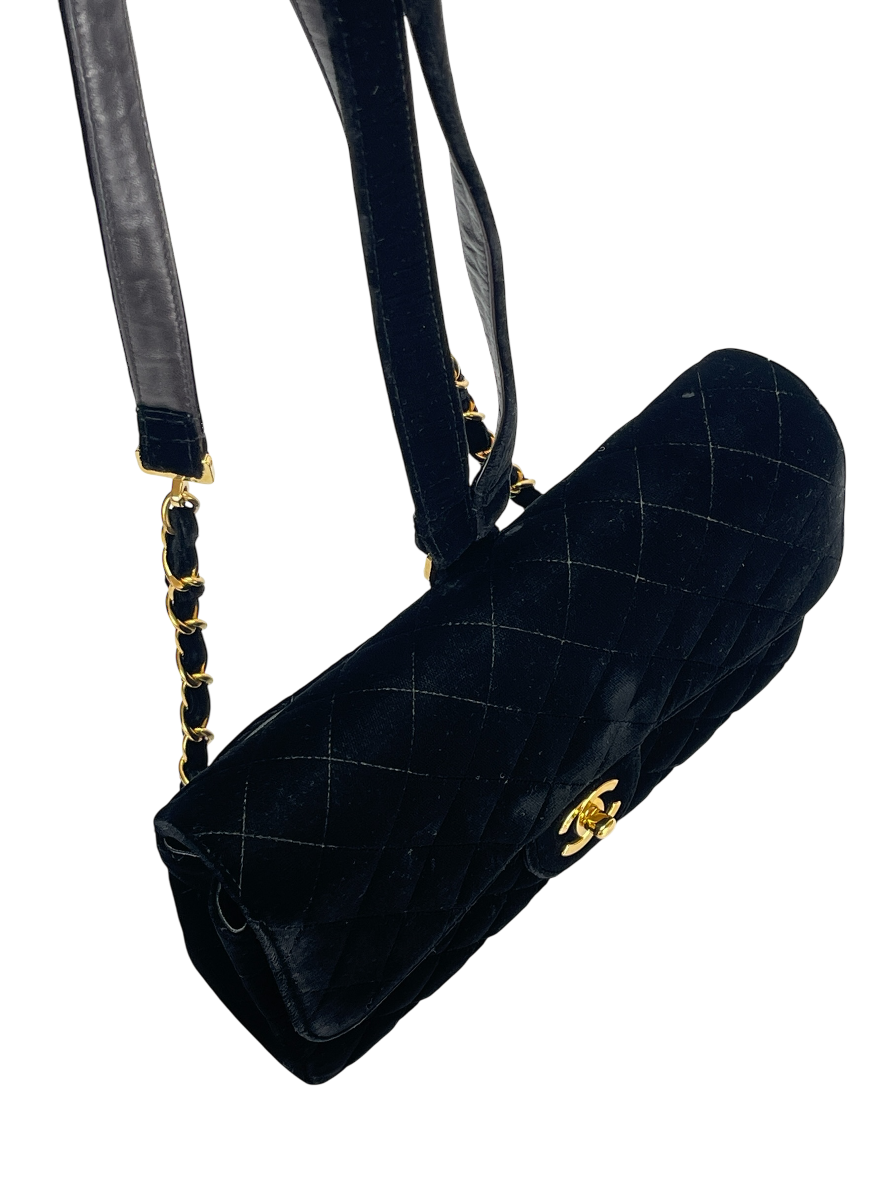 CHANEL - Black Velvet Coco Mark Chain Backpack