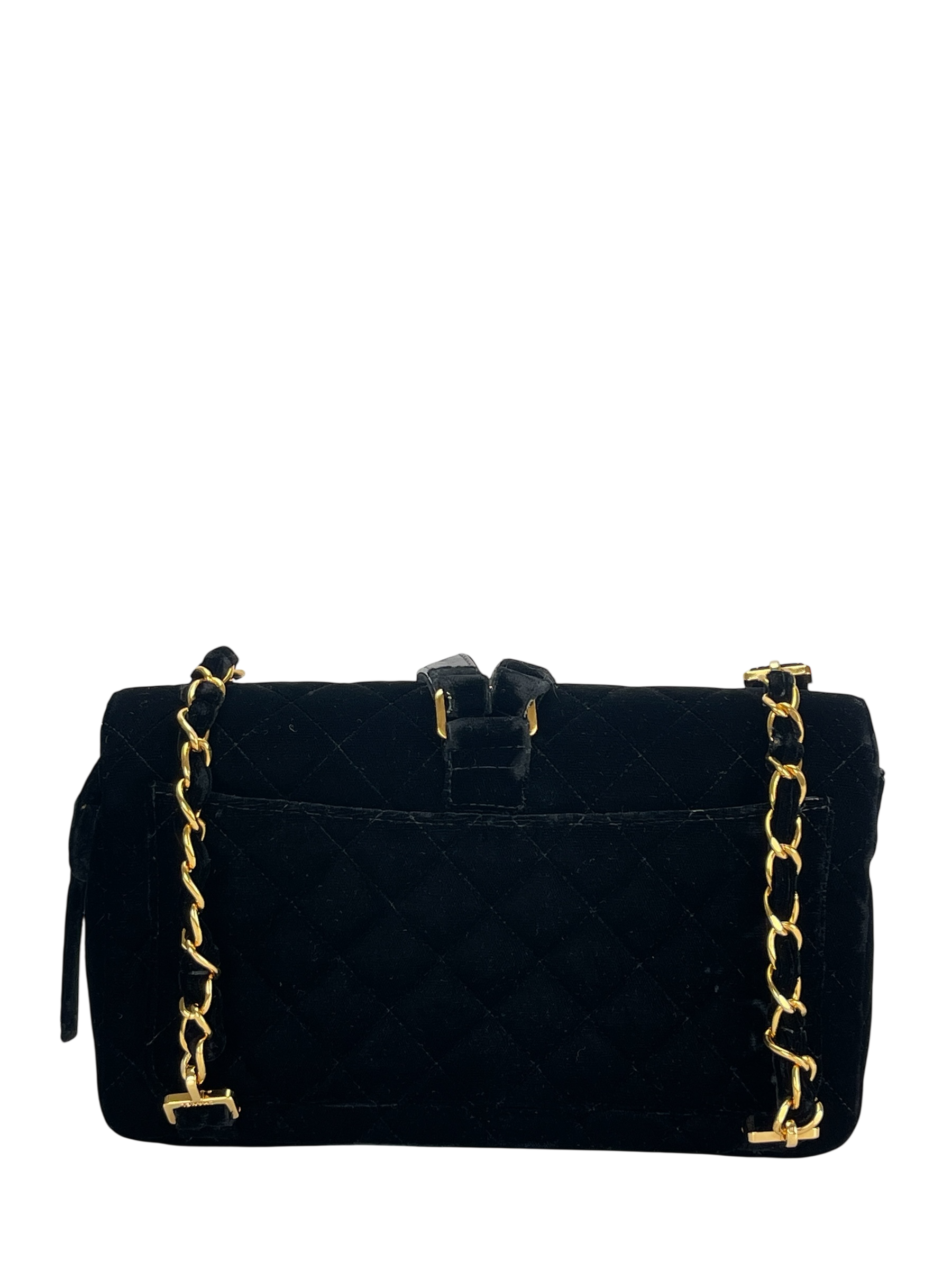 CHANEL - Black Velvet Coco Mark Chain Backpack