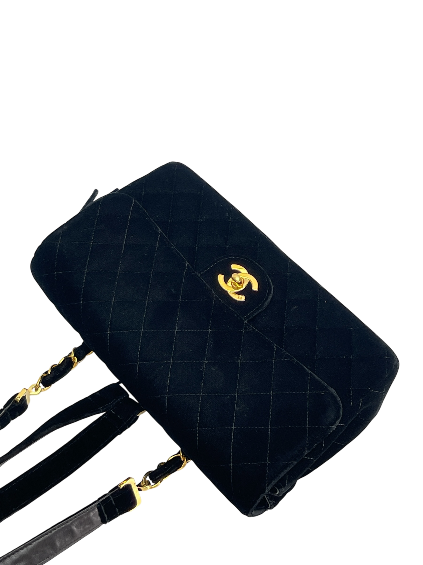 CHANEL - Black Velvet Coco Mark Chain Backpack