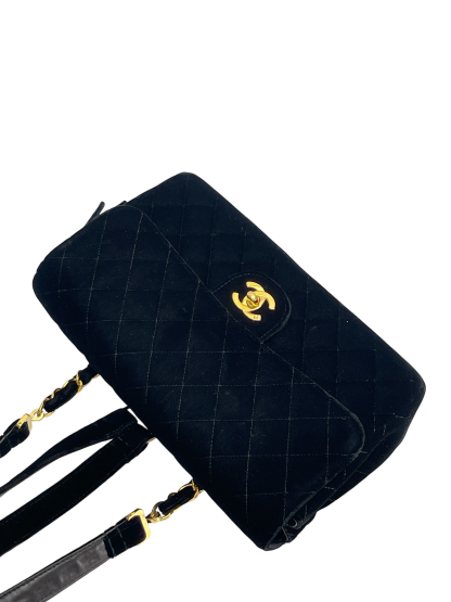 CHANEL - Black Velvet Coco Mark Chain Backpack