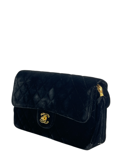 CHANEL - Black Velvet Coco Mark Chain Backpack