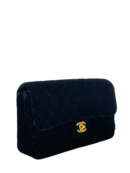 CHANEL - Black Velvet Coco Mark Chain Backpack