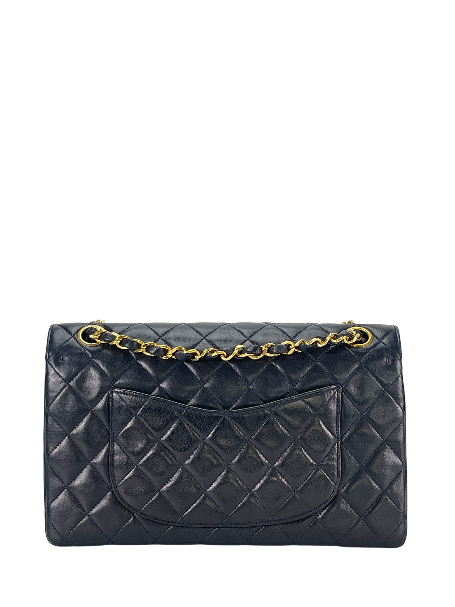 CHANEL - Navy Lambskin Matelasse Double Flap ChainShoulder Bag