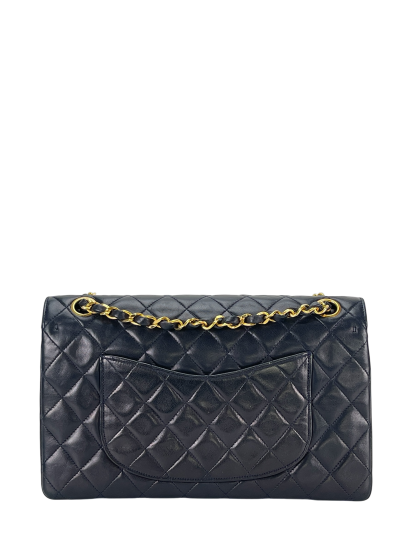 CHANEL - Navy Lambskin Matelasse Double Flap ChainShoulder Bag