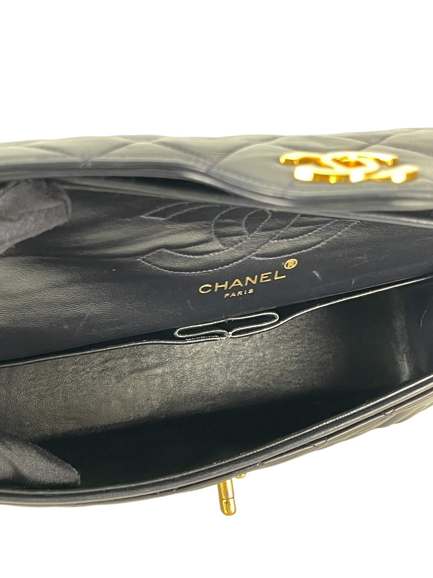 CHANEL - Navy Lambskin Matelasse Double Flap ChainShoulder Bag