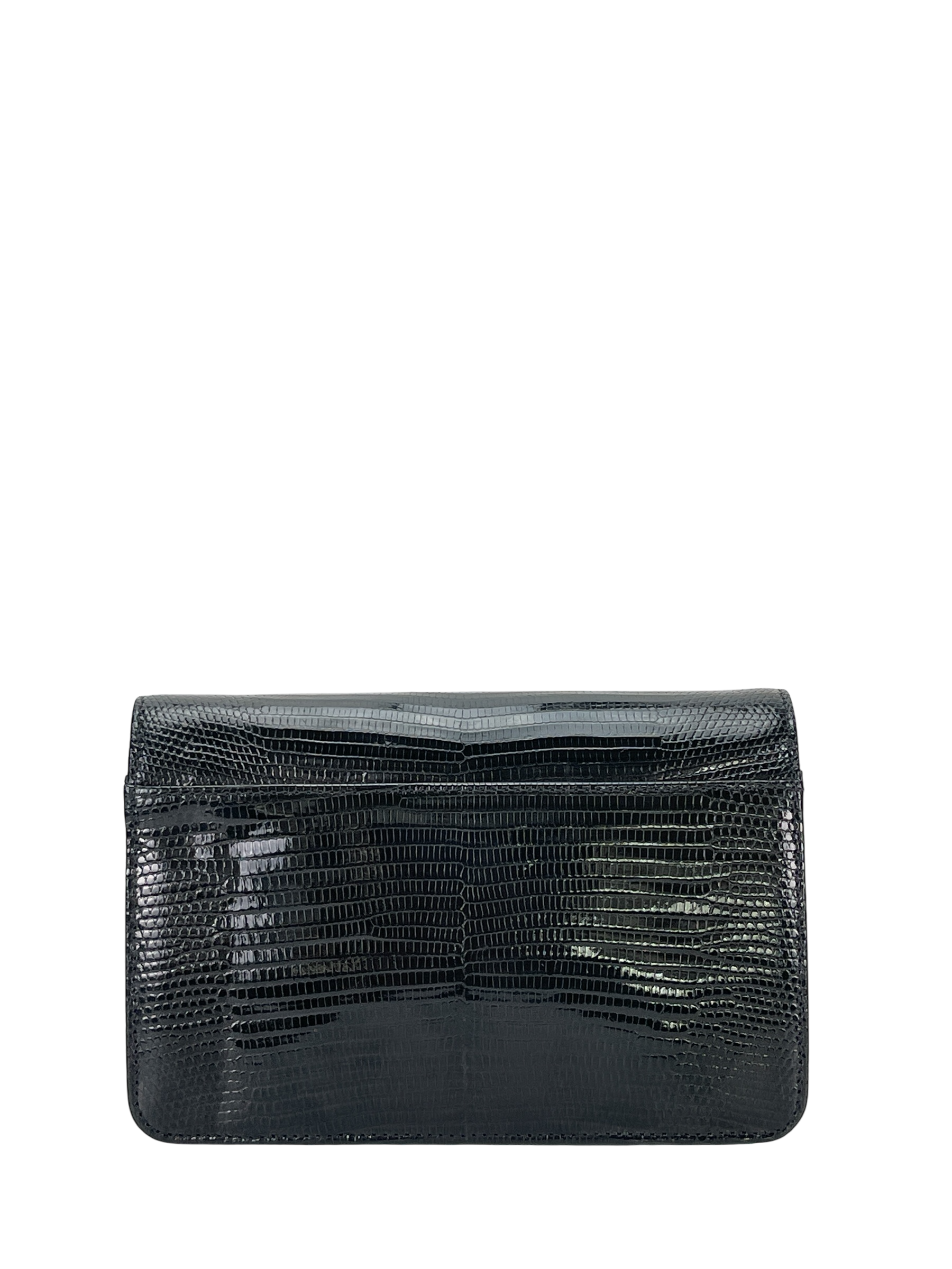 CHANEL - Black Lizard Golden Class Flap Wallet Shoulder Bag