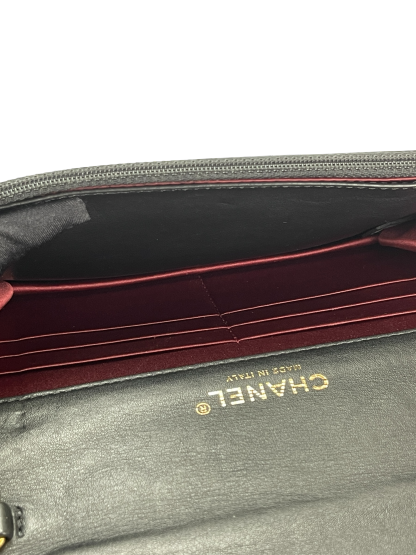 CHANEL - Black Lizard Golden Class Flap Wallet Shoulder Bag