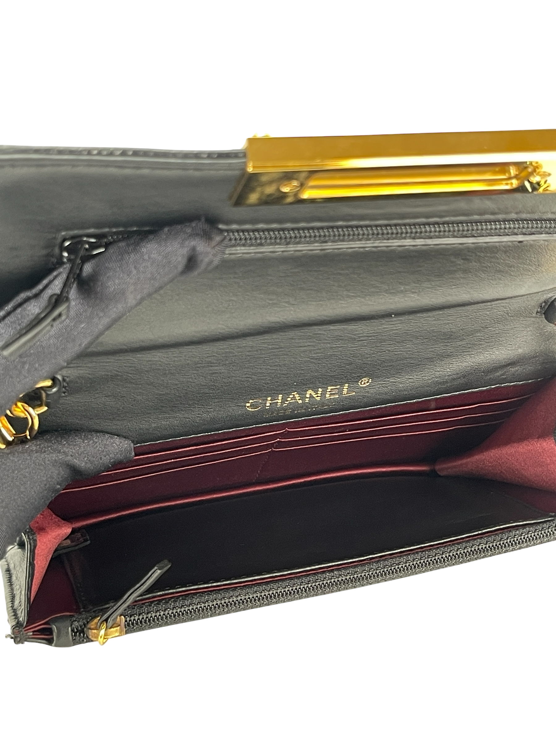 CHANEL - Black Lizard Golden Class Flap Wallet Shoulder Bag