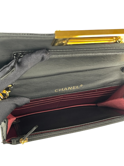 CHANEL - Black Lizard Golden Class Flap Wallet Shoulder Bag