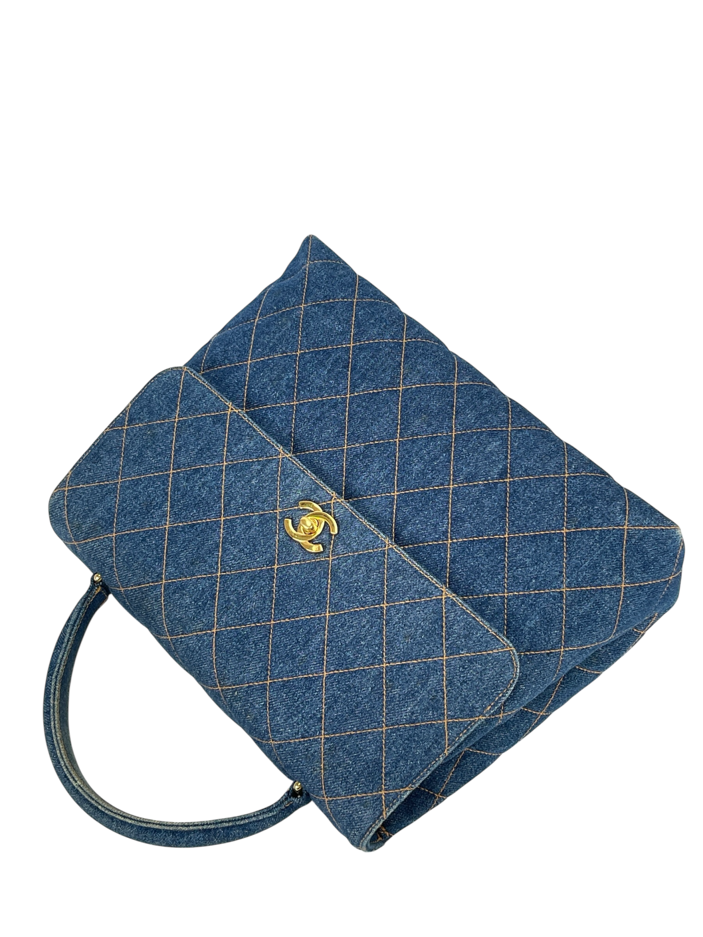 CHANEL - Blue Denim Kelly Coco Mark Matelasse Handle Handbag