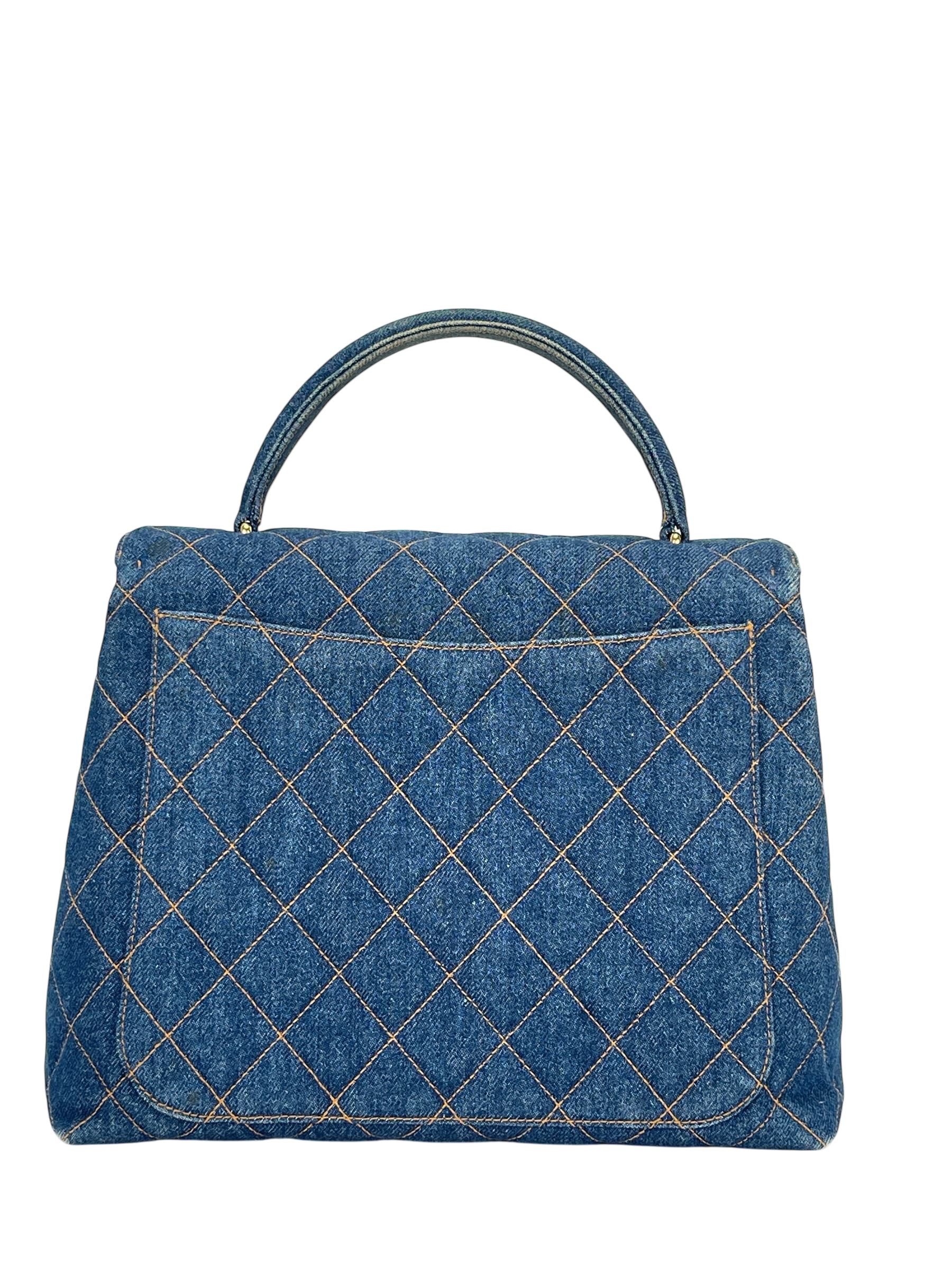 CHANEL - Blue Denim Kelly Coco Mark Matelasse Handle Handbag
