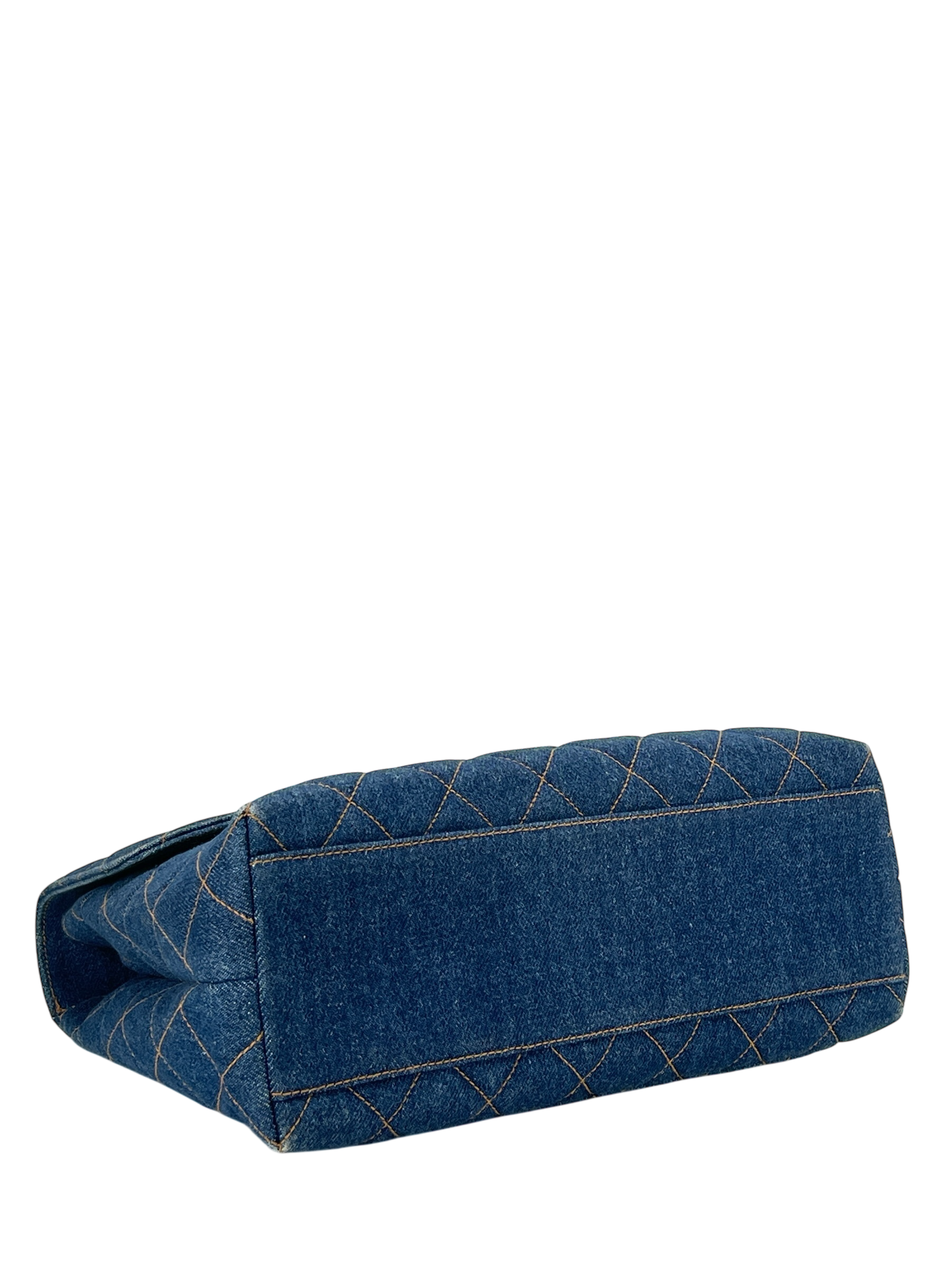 CHANEL - Blue Denim Kelly Coco Mark Matelasse Handle Handbag