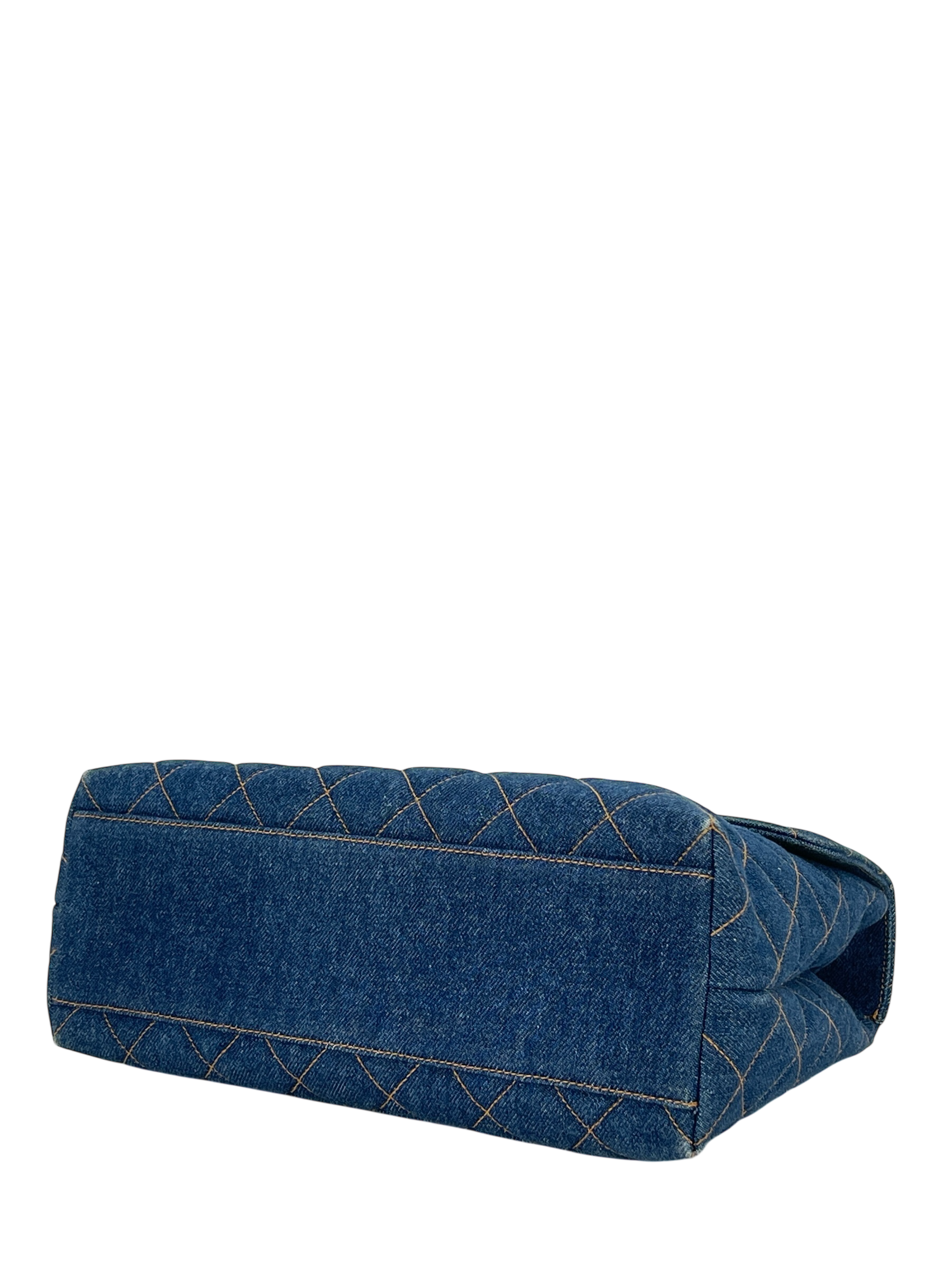 CHANEL - Blue Denim Kelly Coco Mark Matelasse Handle Handbag