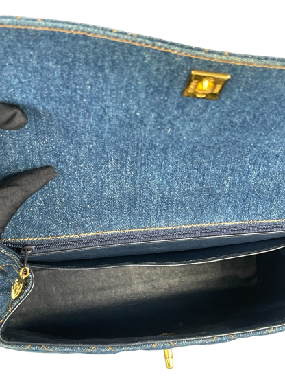 CHANEL - Blue Denim Kelly Coco Mark Matelasse Handle Handbag