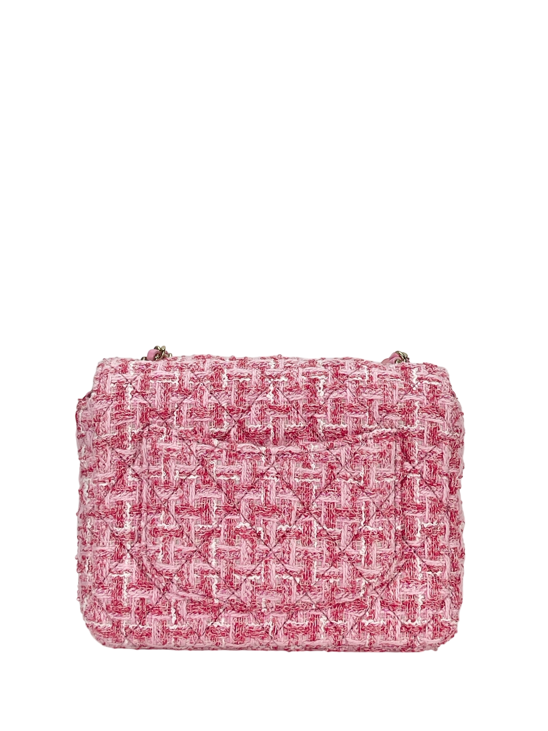 CHANEL - Pink Tweed Heart Chain Mini Flap Bag