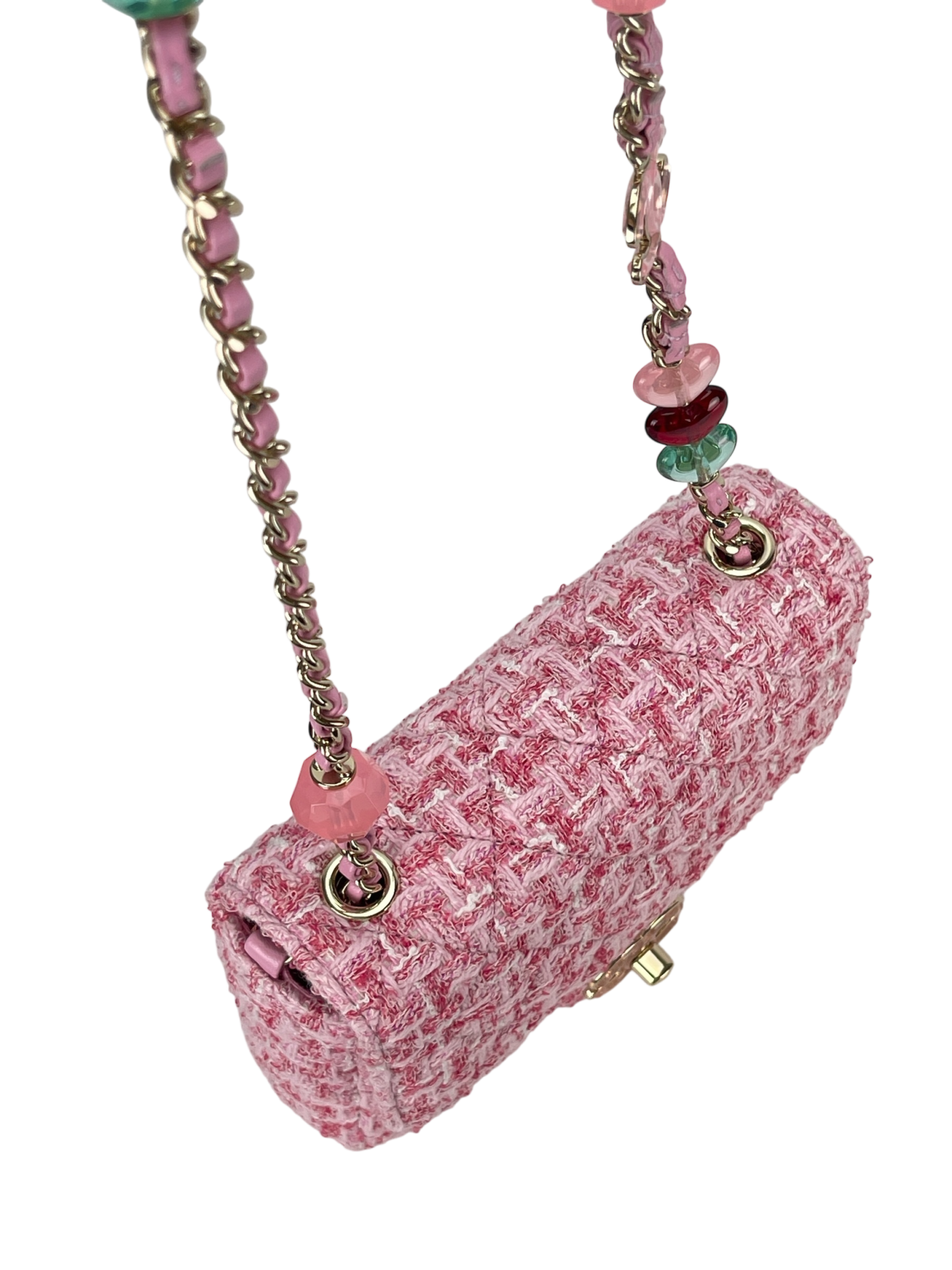 CHANEL - Pink Tweed Heart Chain Mini Flap Bag
