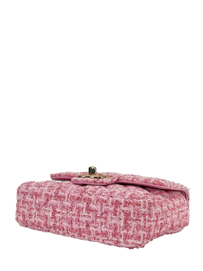 CHANEL - Pink Tweed Heart Chain Mini Flap Bag