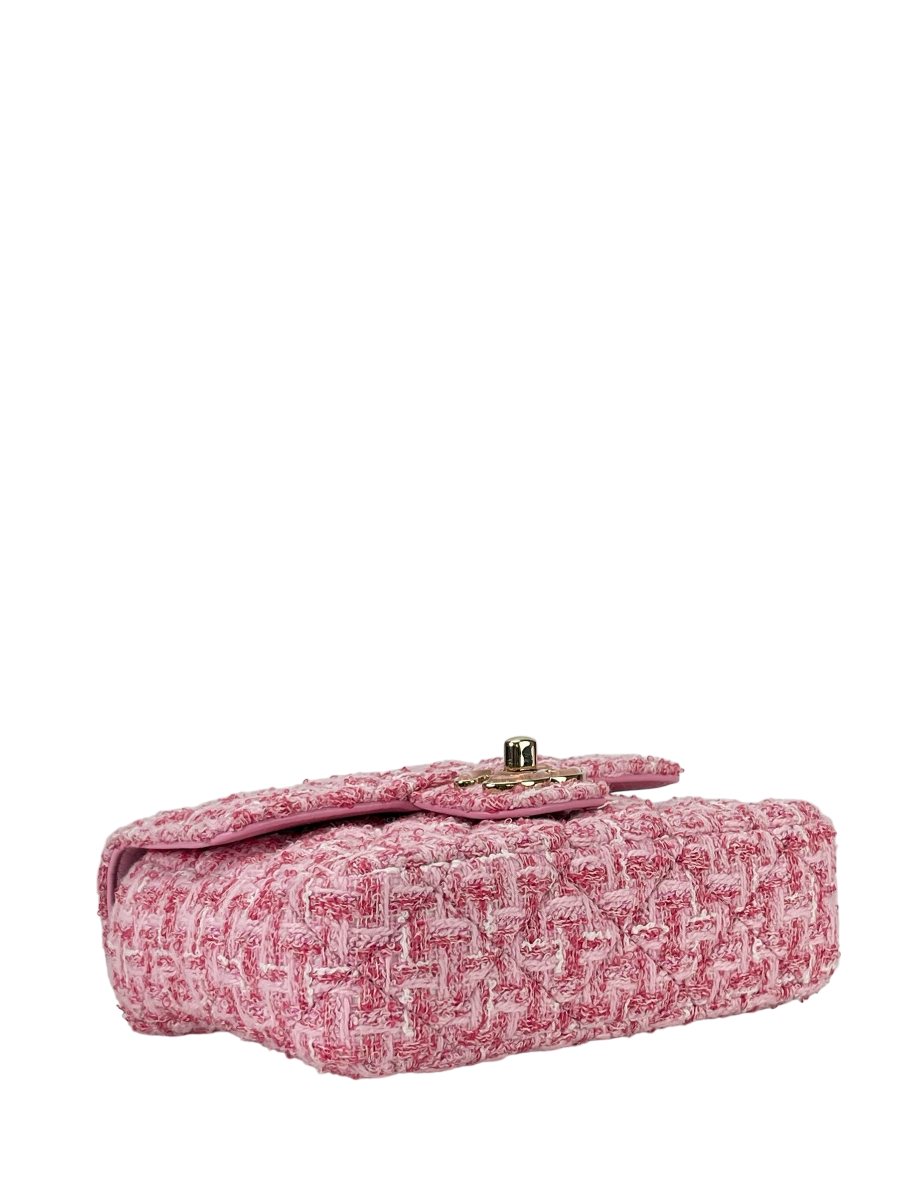 CHANEL - Pink Tweed Heart Chain Mini Flap Bag