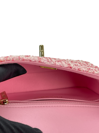 CHANEL - Pink Tweed Heart Chain Mini Flap Bag