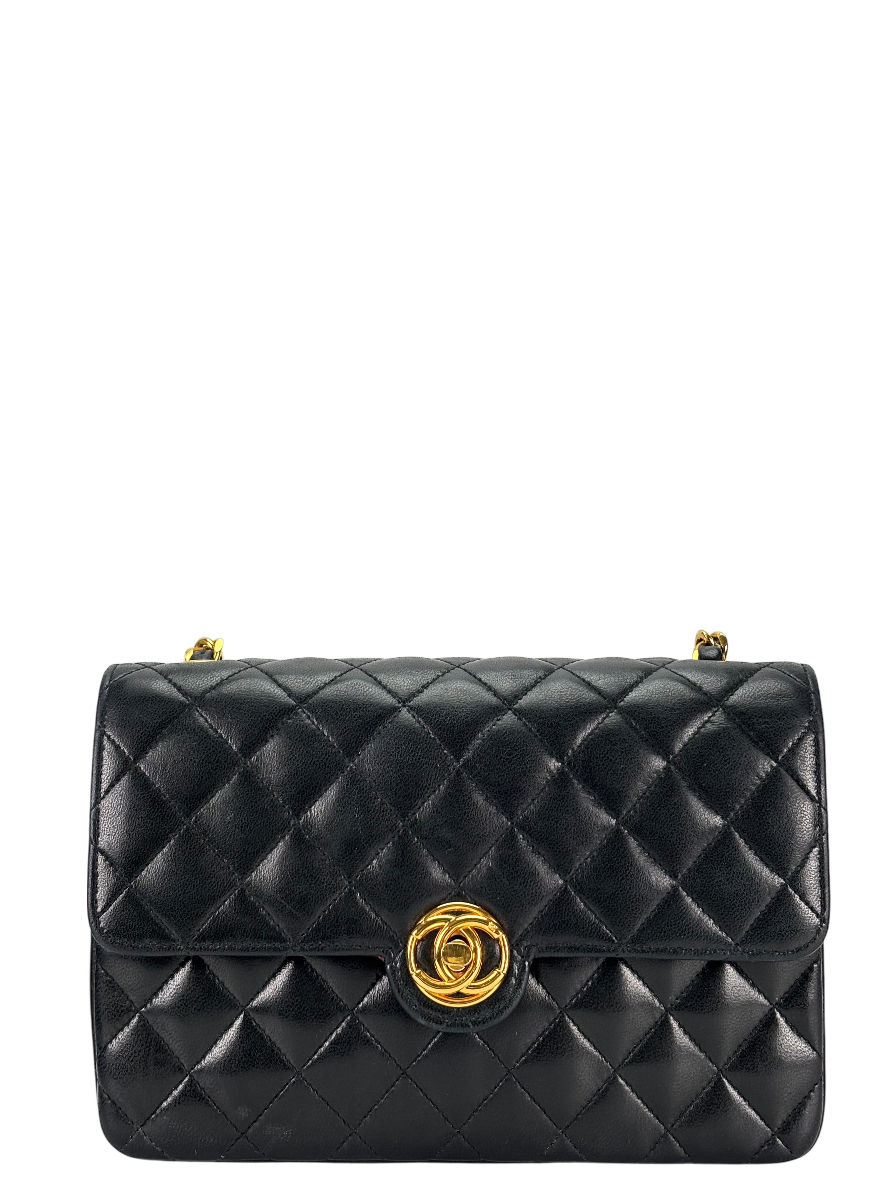 CHANEL - Black Lambskin Matelasse Chain Shoulder Bag Gold Hardware