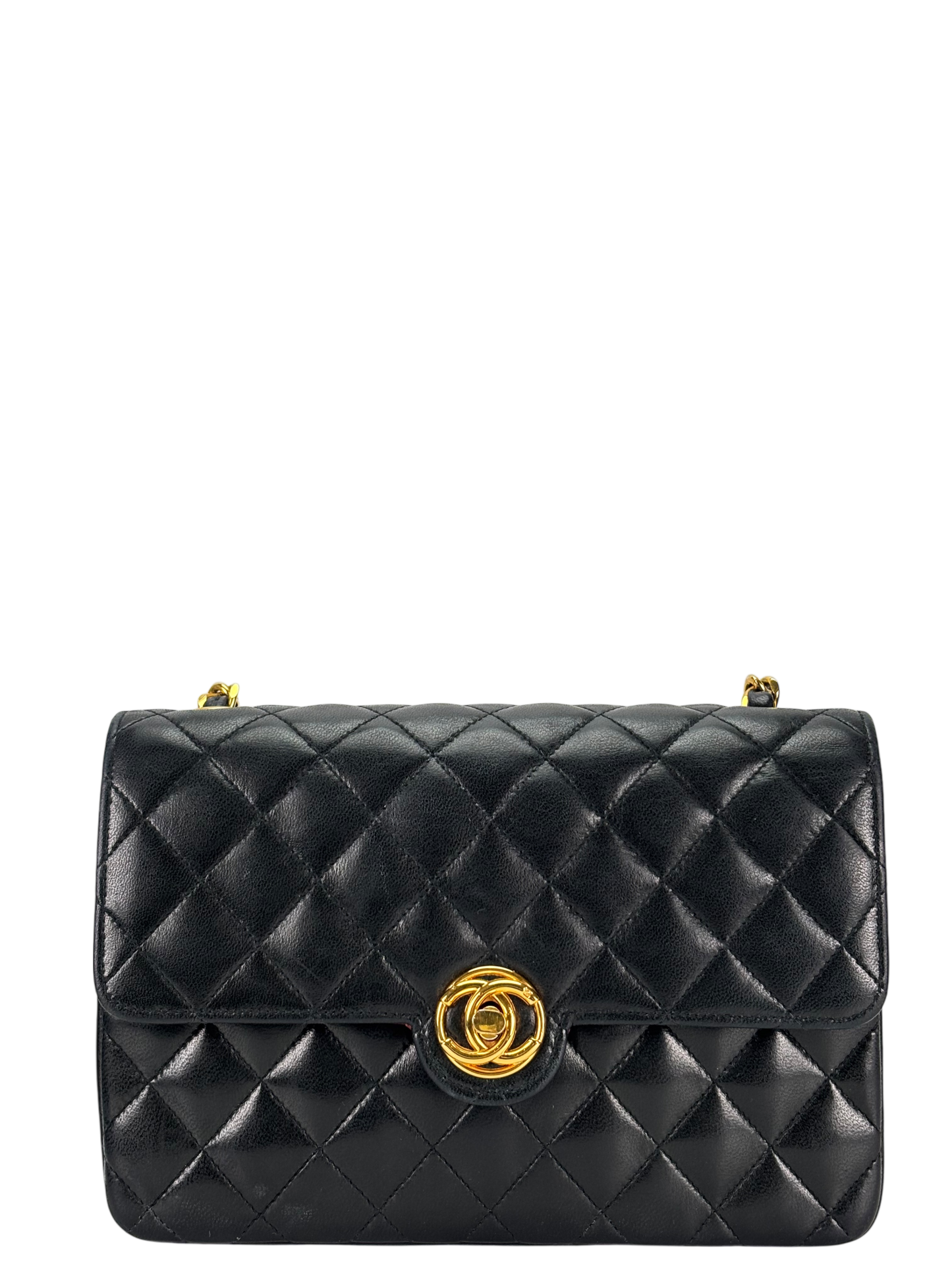 CHANEL - Black Lambskin Matelasse Chain Shoulder Bag Gold Hardware