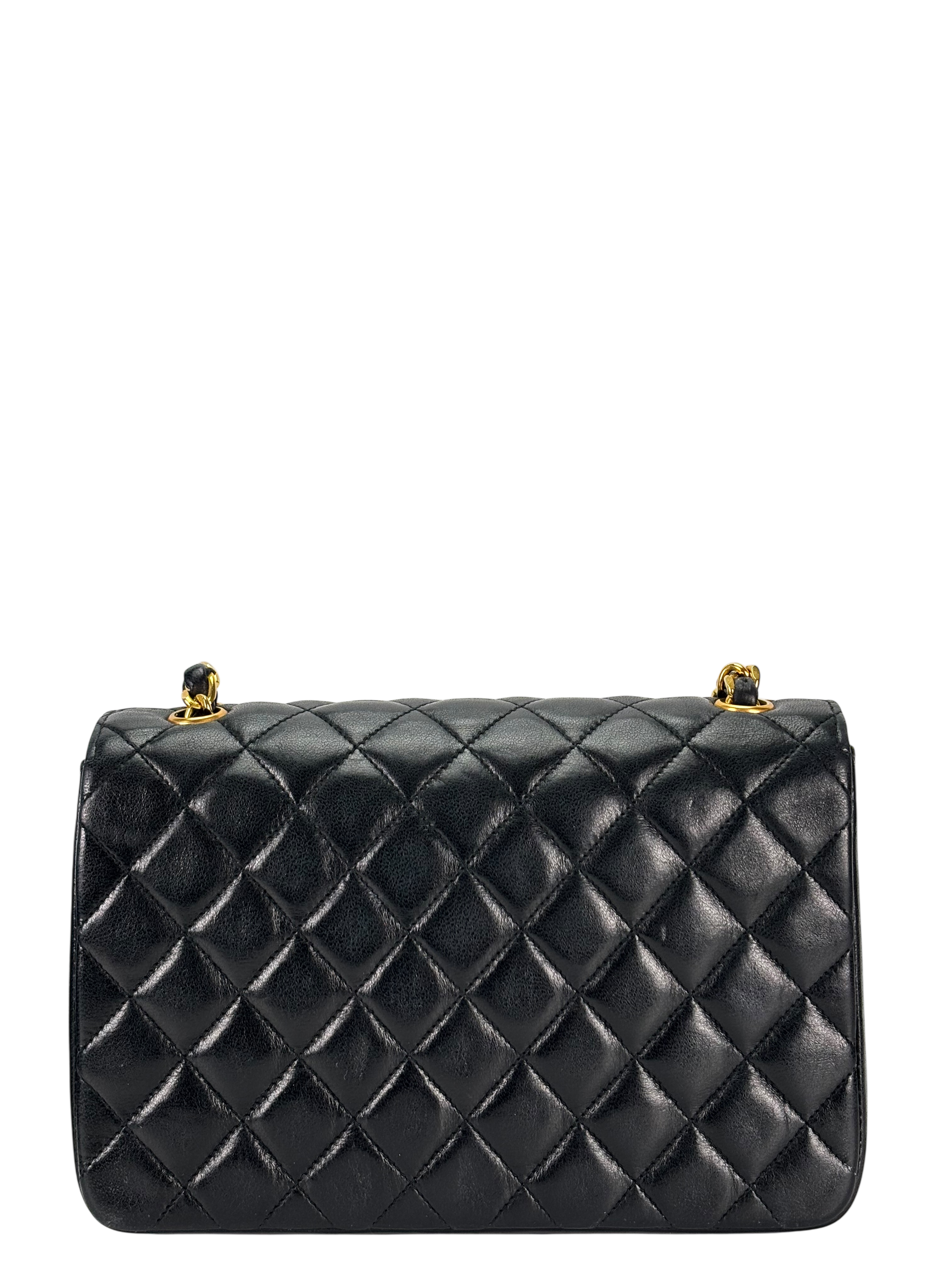 CHANEL - Black Lambskin Matelasse Chain Shoulder Bag Gold Hardware