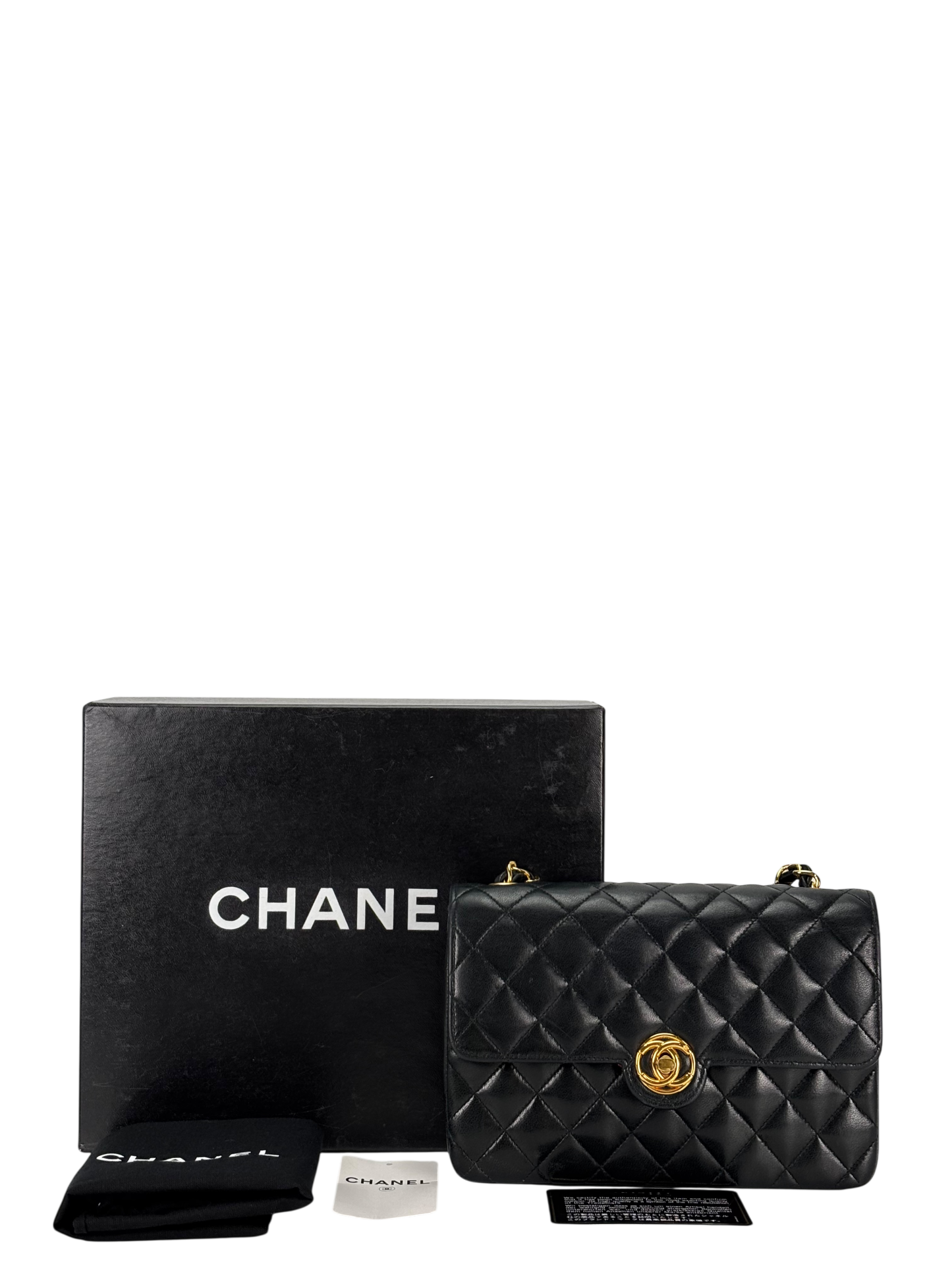 CHANEL - Black Lambskin Matelasse Chain Shoulder Bag Gold Hardware